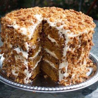 pumpkin crunch cake with cream cheese frosting