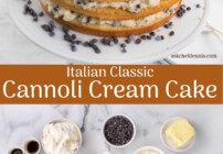 pinterest image for cannoli cream cake