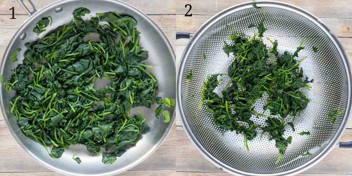 two images showing how to cook spinach.