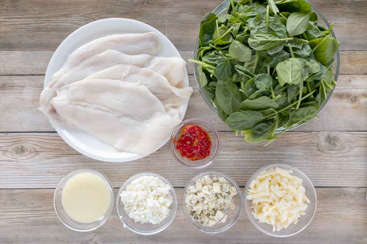 Ingredients to make stuffed flounder florentine