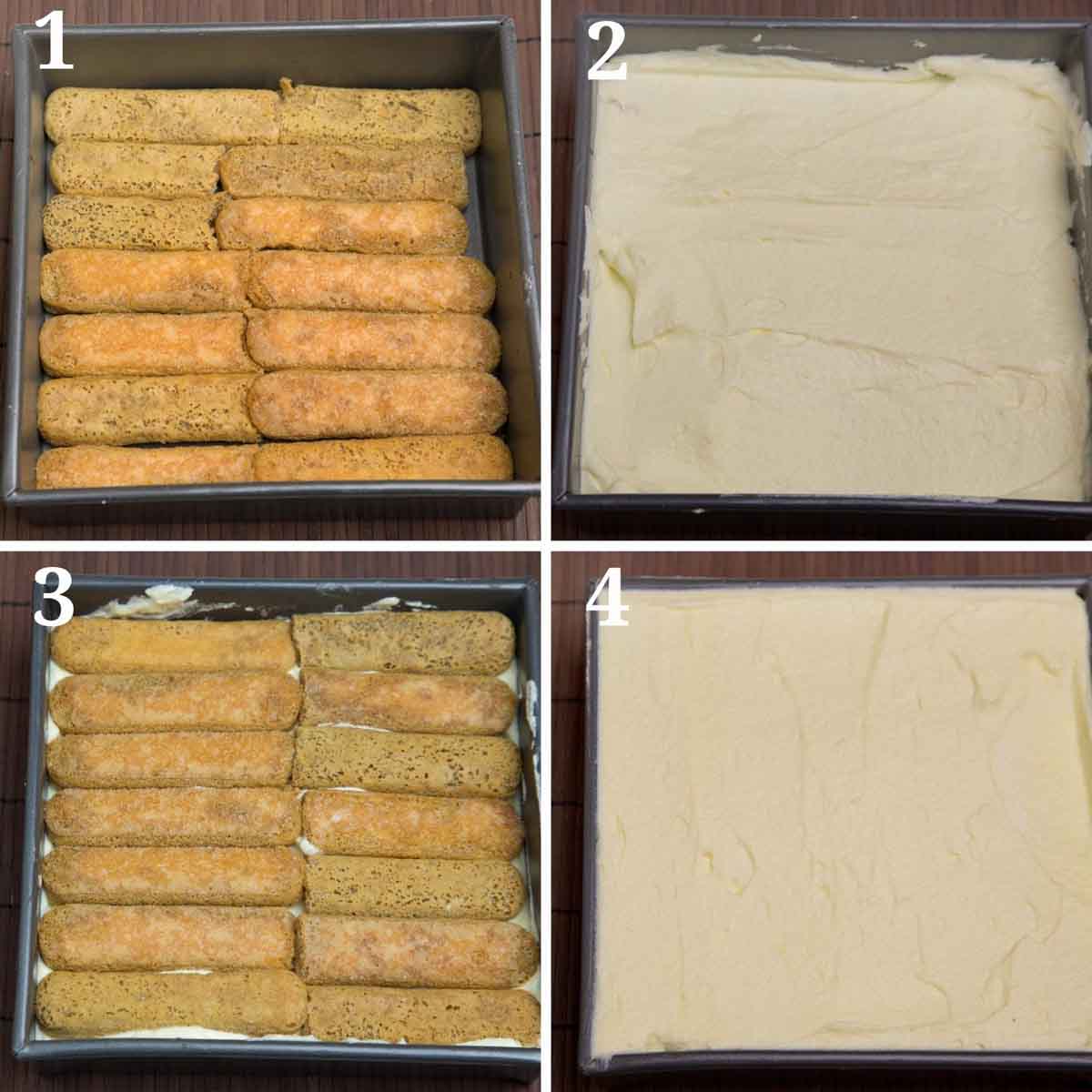 Collage of four steps showing how to assemble recipe.