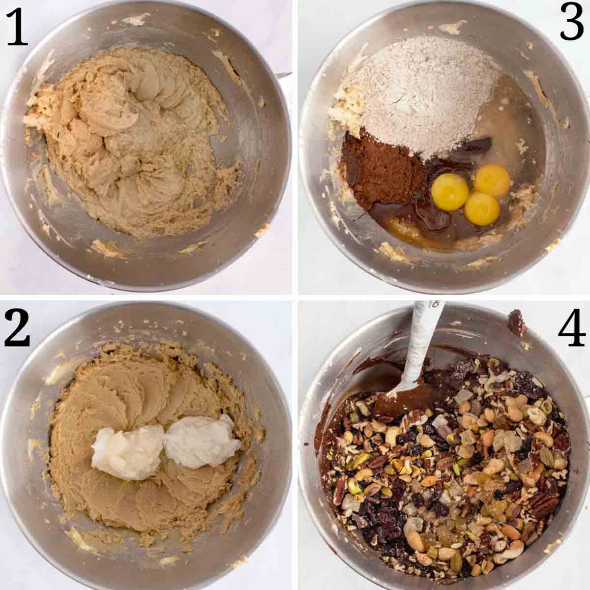 four images showing the next steps in making a chocolate torte