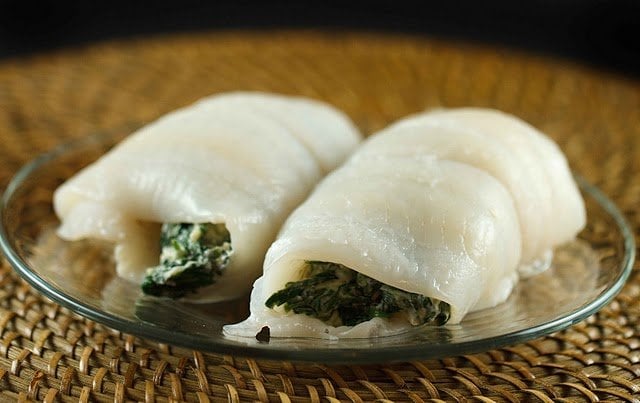 uncooked stuffed flounder rolls