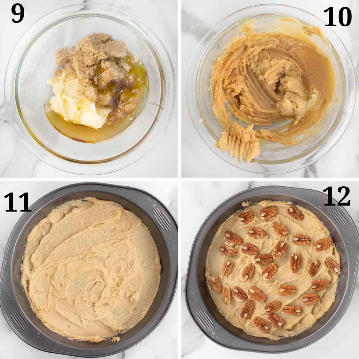 4 images showing how to make and use caramel for rolls