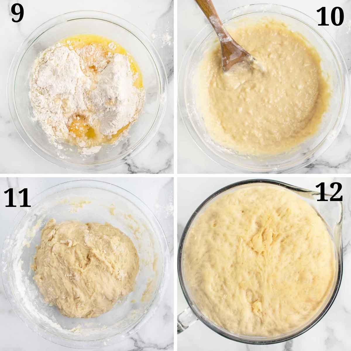 four images showing the next steps in making the dough