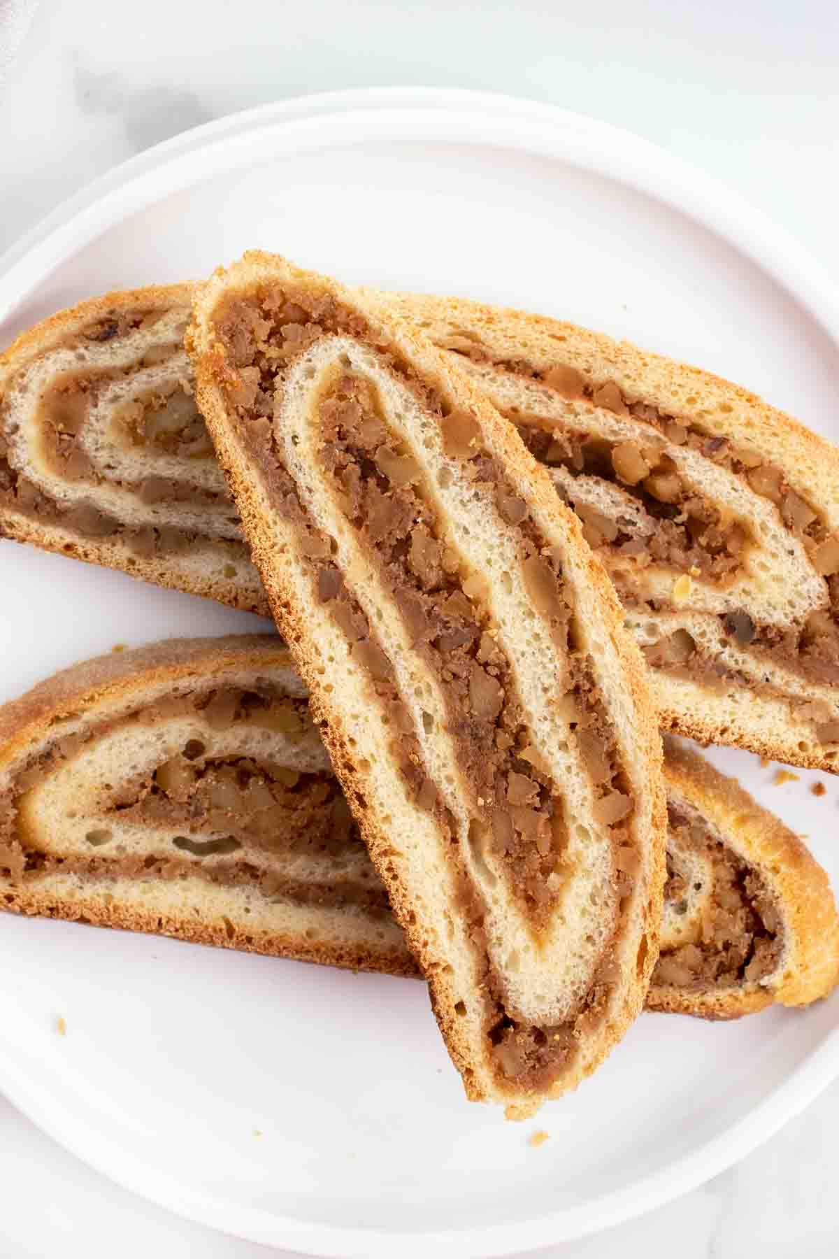 slices of potica on a white plate