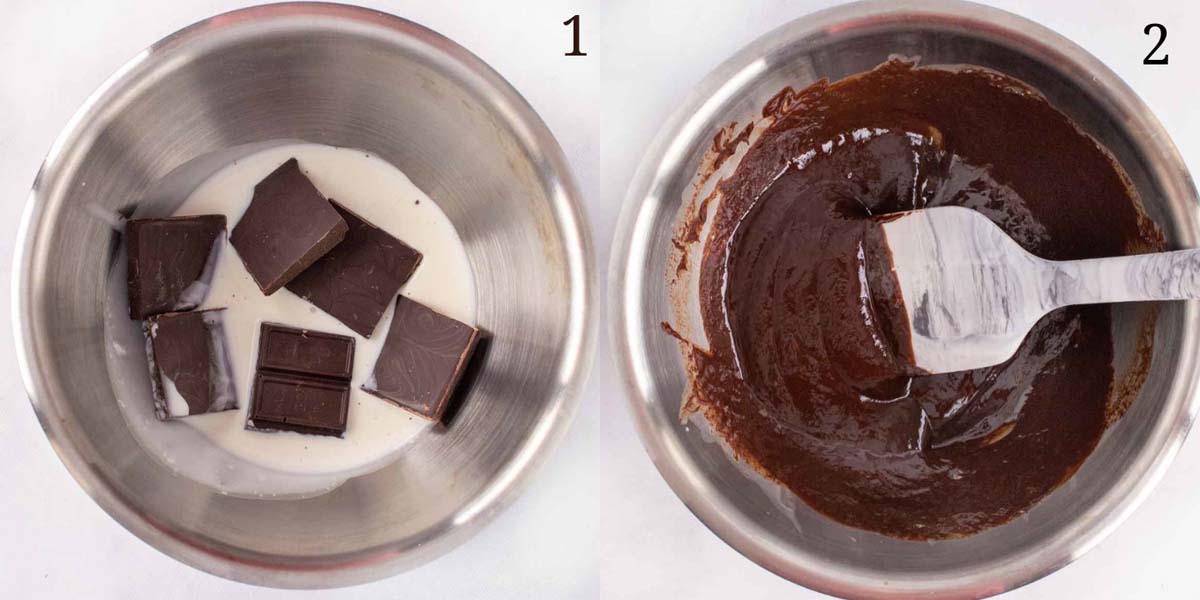two images showing how to make the chocolate ganache