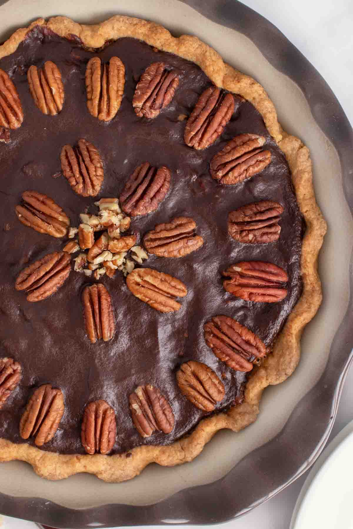 overhead partial view of pecan pie