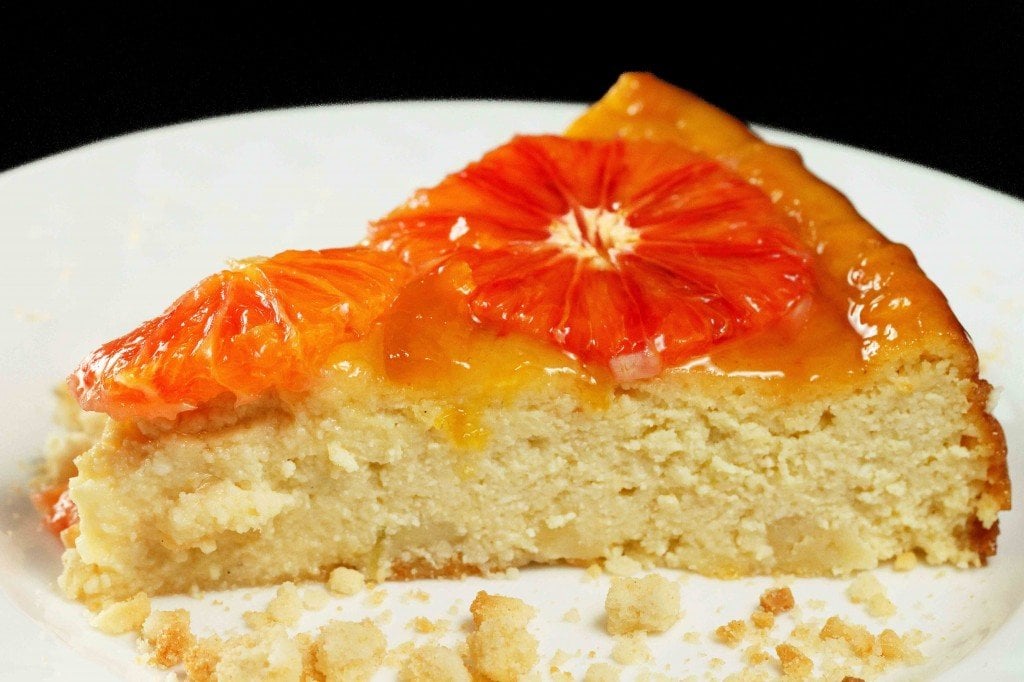 ricotta -mascarpone cheesecake with blood oranges