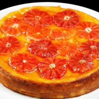 Ricotta cheesecake topped with blood oranges