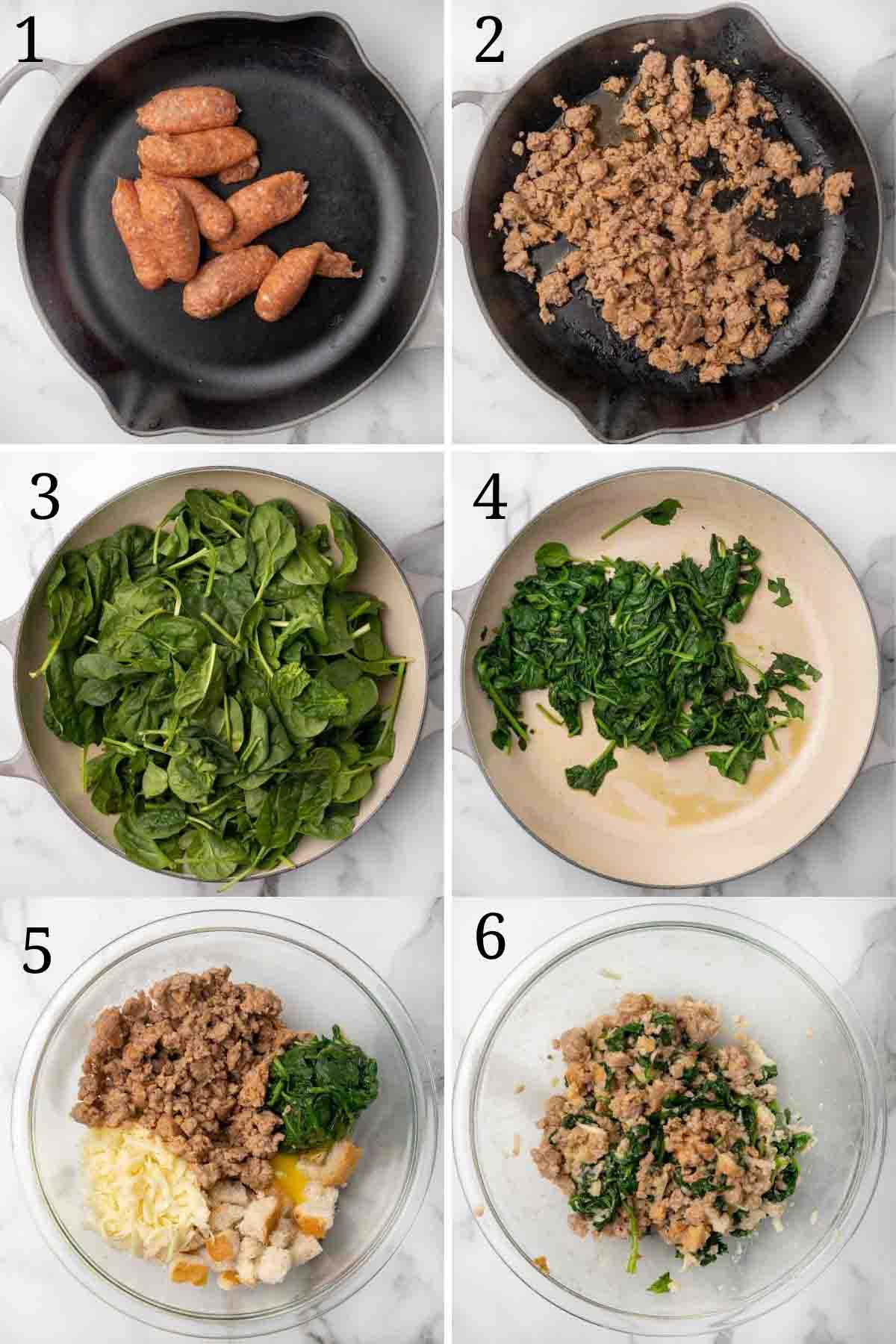 6 images showing the steps in making a stuffed pork tenderloin