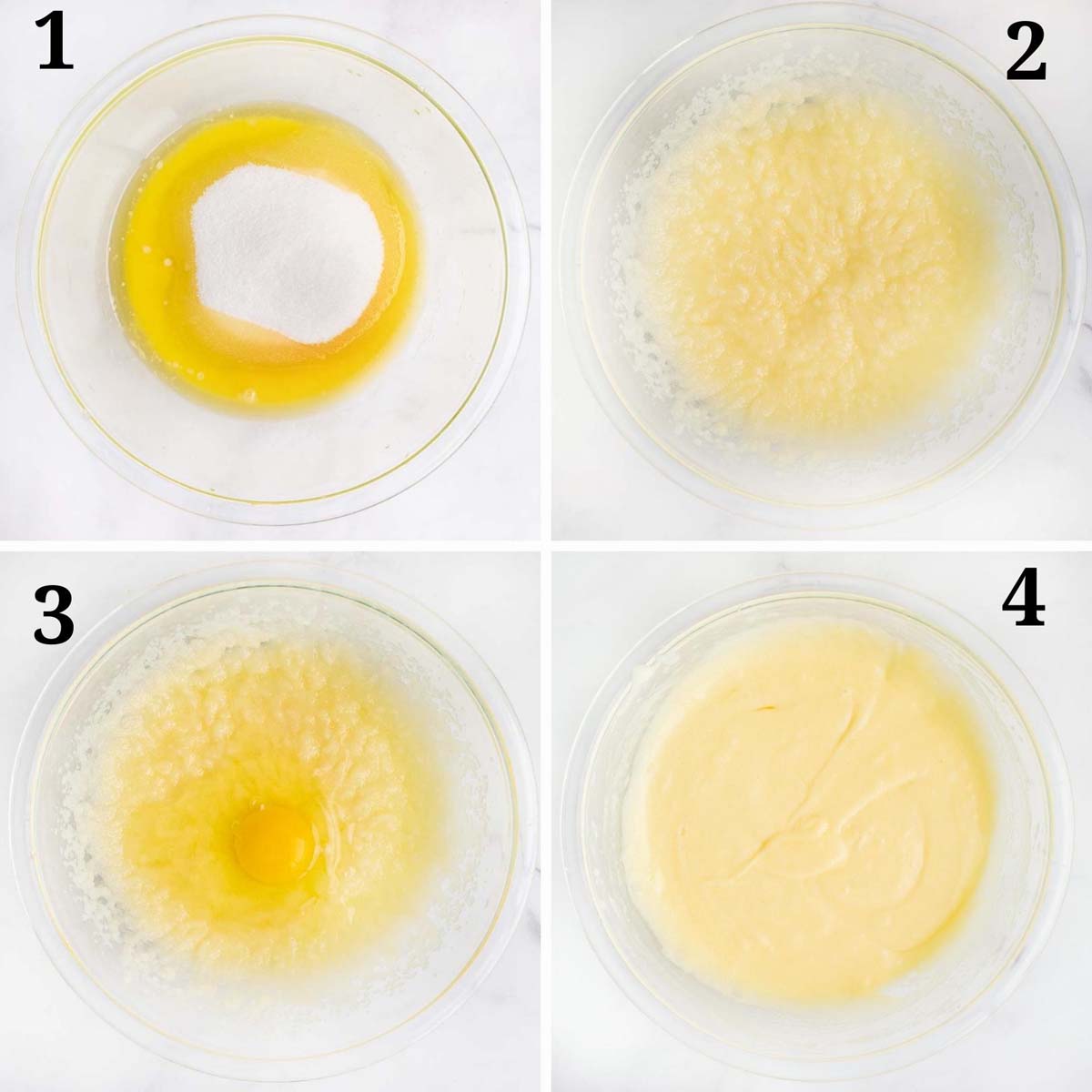 four images showing how to make the gluten free pound cake