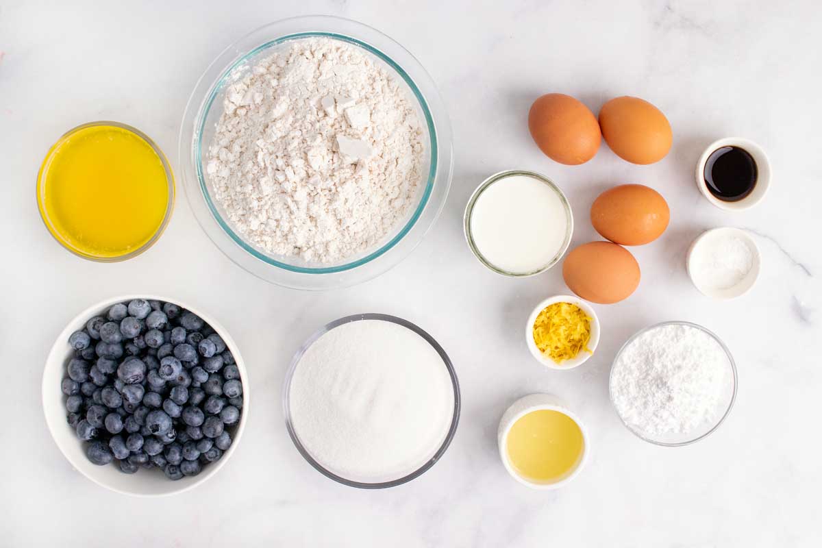 ingredients to make gluten free blueberry pound cake