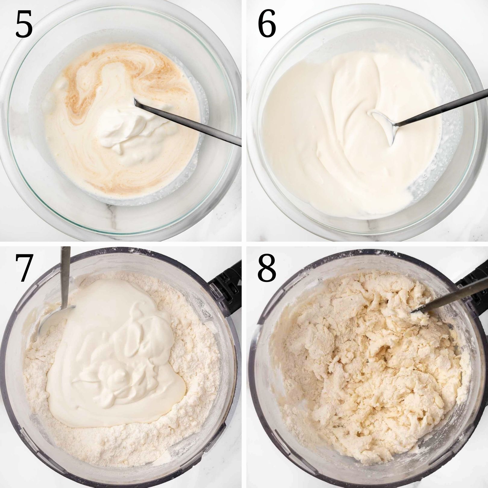 four images showing how to finish making the scone dough.