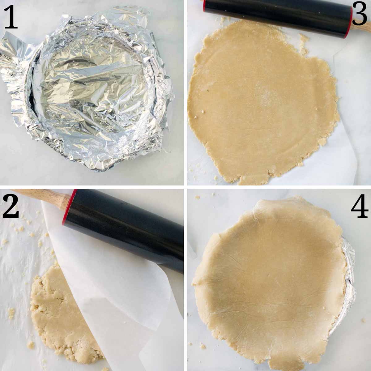 four images showing how to make crust for springform pan