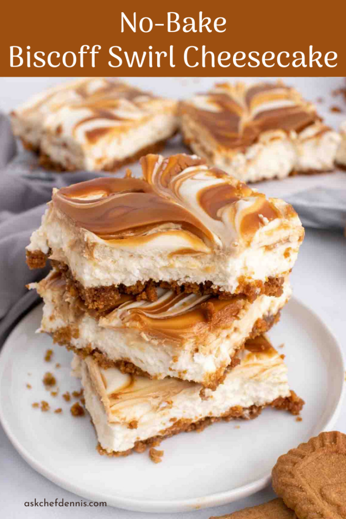 Pinterest image for Biscoff Swirl cheesecake 