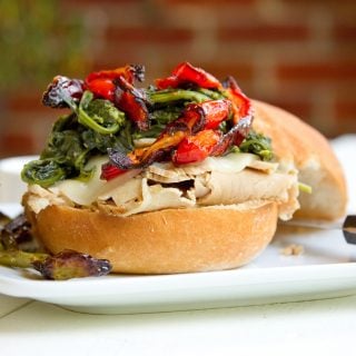 roast pork with provolone cheese, roasted red peppers and broccoli rabe