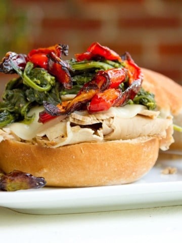 roast pork with provolone cheese, roasted red peppers and broccoli rabe