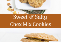pinterest image of sweet and salty chex mix cookies
