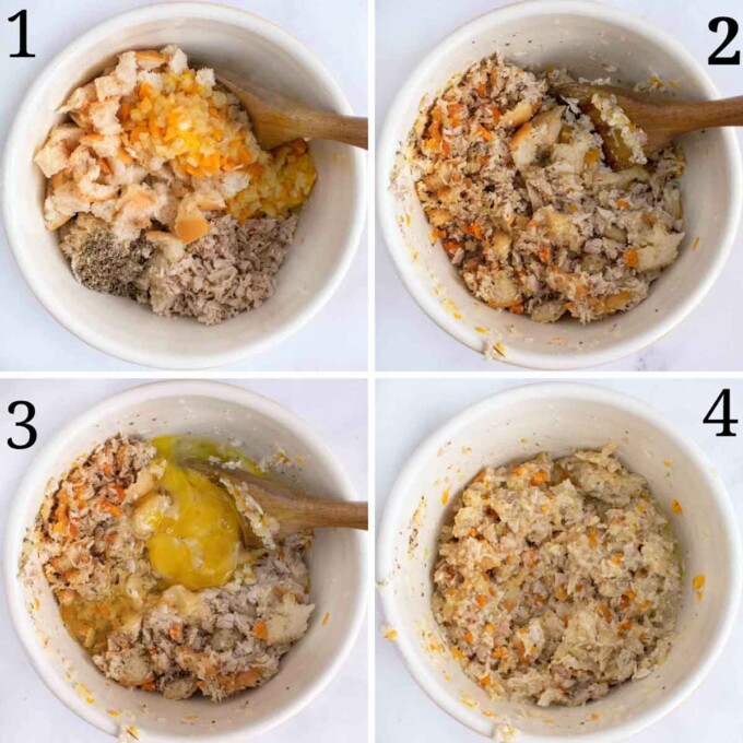 four images showing the next steps how to make turkey croquettes