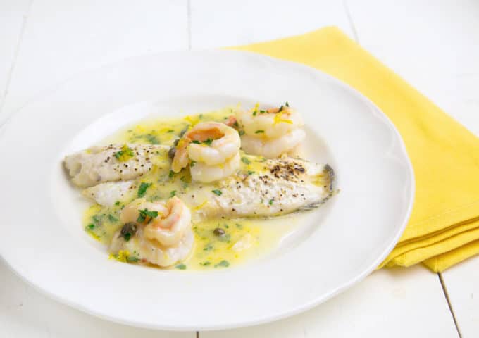 Black Sea Bass with Shrimp in a Lemon Scampi Sauce - Chef Dennis