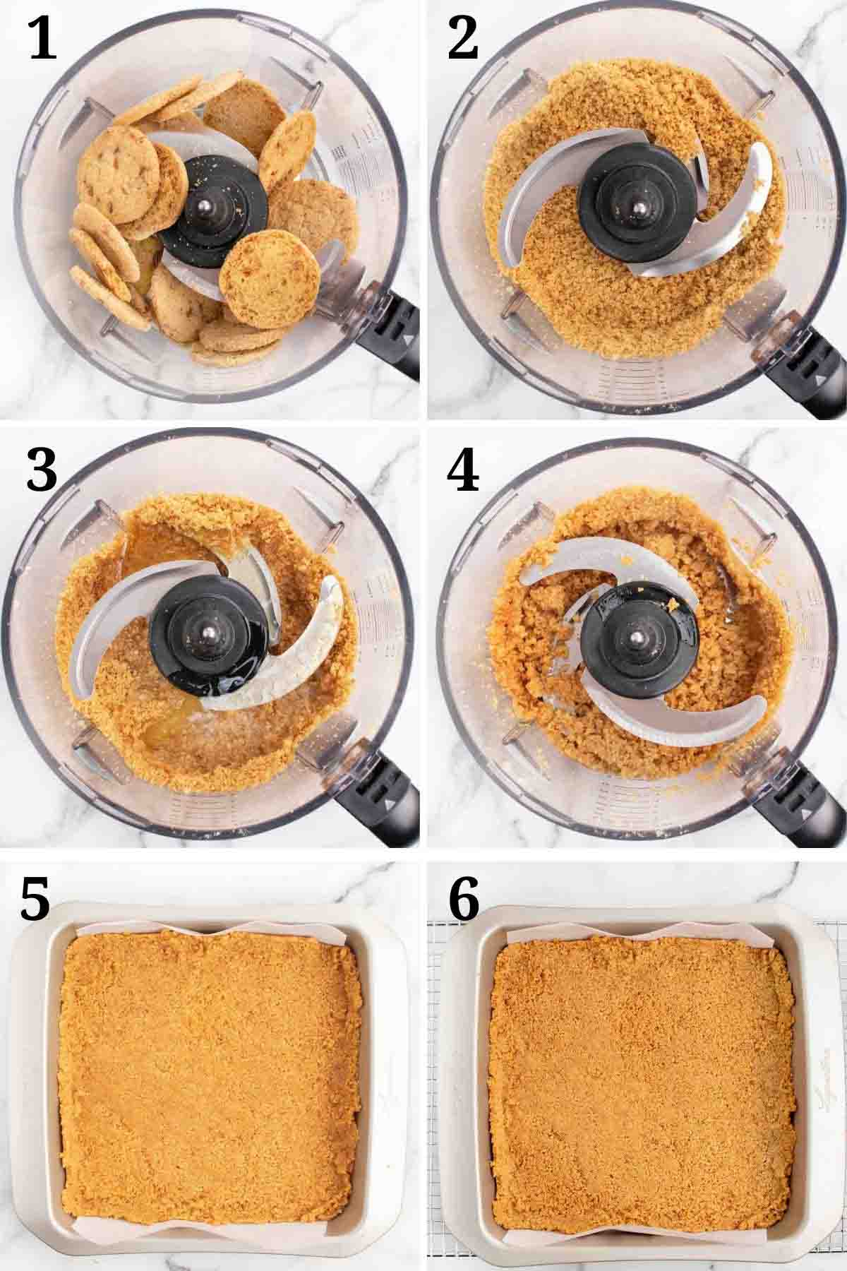 six images showing how to make the cookie crust
