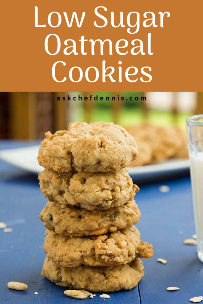 Pinterest image for low sugar oatmeal cookies