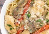 Pinterest image for chicken tuscano with pasta.