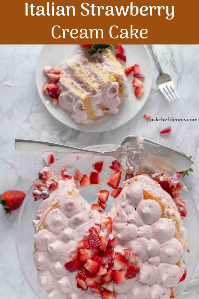 pinterest image for Italian strawberry cream cake