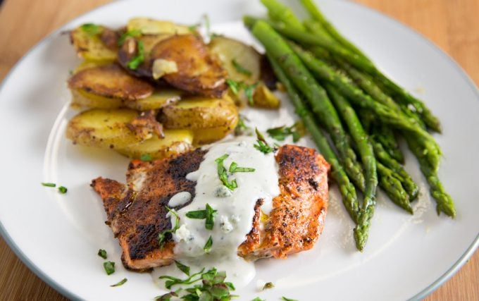 blackened salmon with a gorgonzola cream sauce