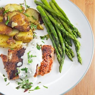 blackened salmon with a gorgonzola cream sauce