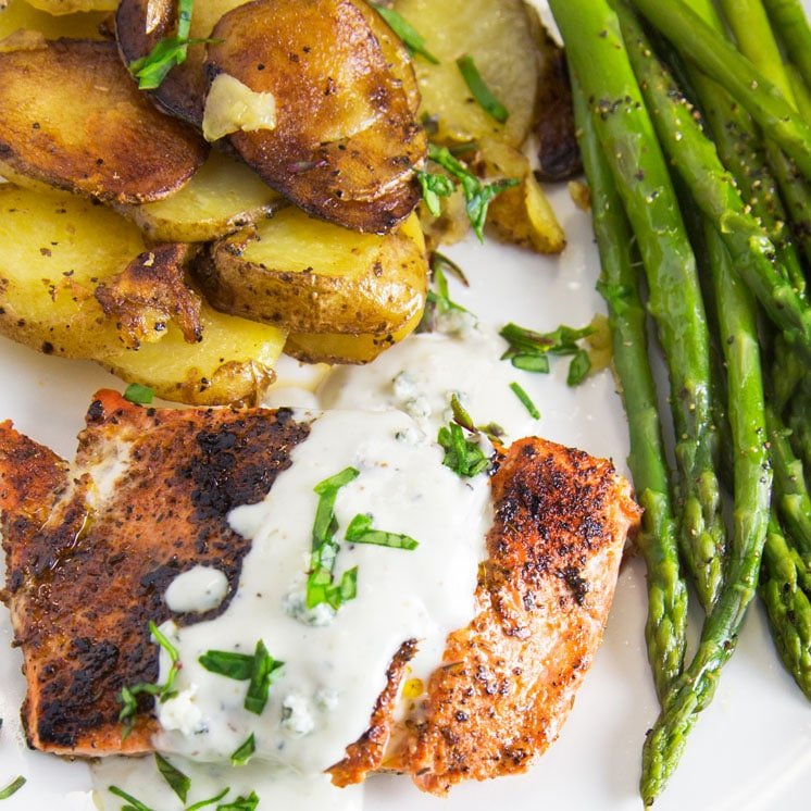 blackened salmon with a gorgonzola cream sauce