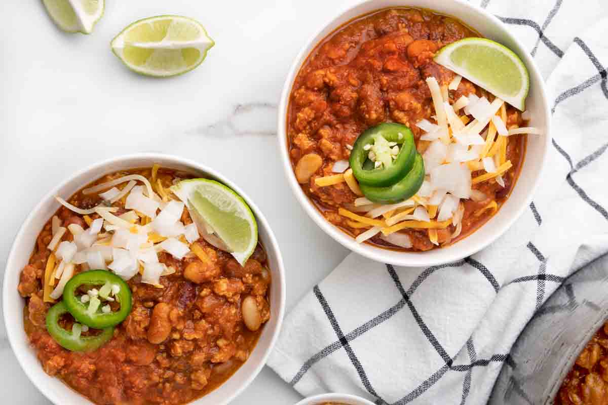 two bowls of chicken chili 