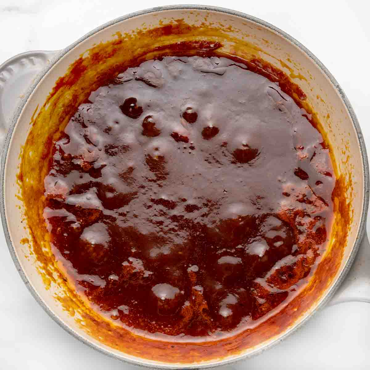 finishwed barbecue sauce in a saucepan