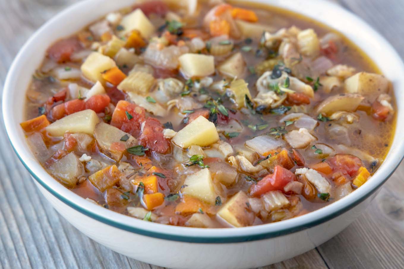 manhattan clam chowder in bowl