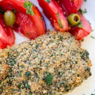 Baked Halibut crusted with Lemon Romano Breadcrumb