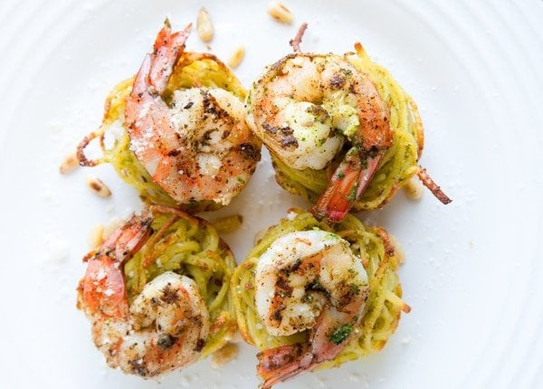 Pasta Nests with pan seared shrimp, appetizers