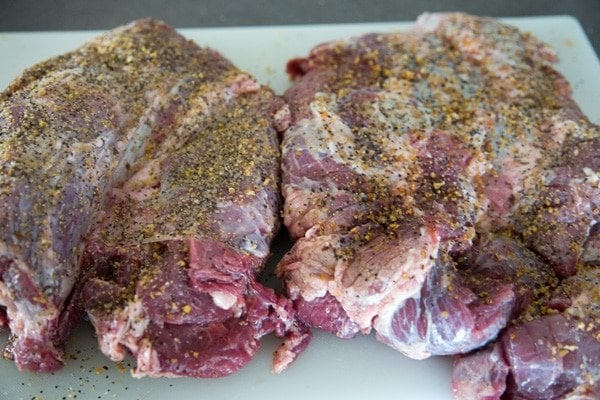 Wild Boar roasts Seasoned on a cutting board