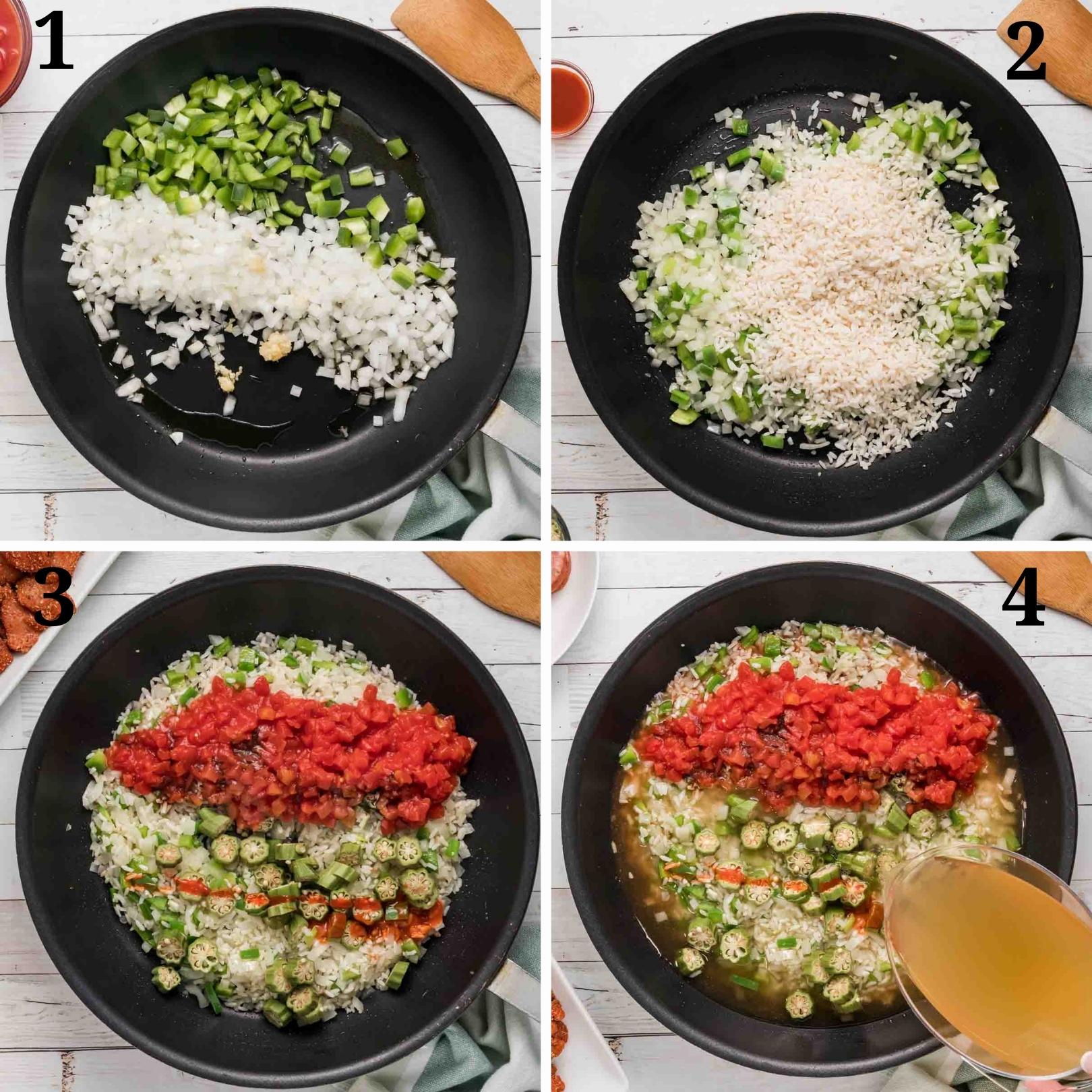 four images showing how to prepare the Jambalaya