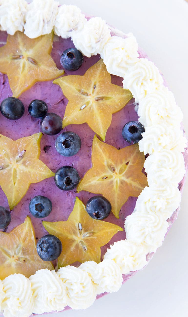 partial overhead view of blueberry cream pie