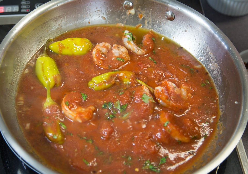 shrimp diavolo cooking in a pan