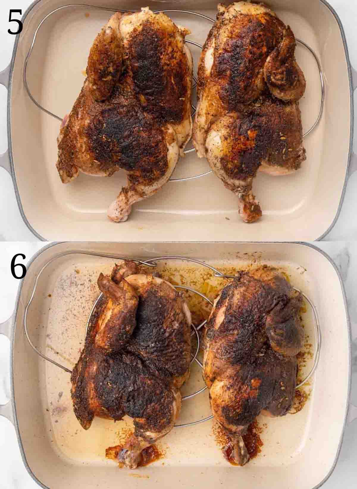 two images showing how to cook chicen