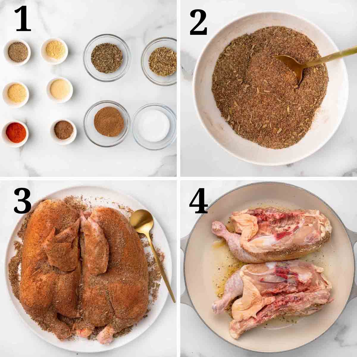 four images showing how to make blackened chicken