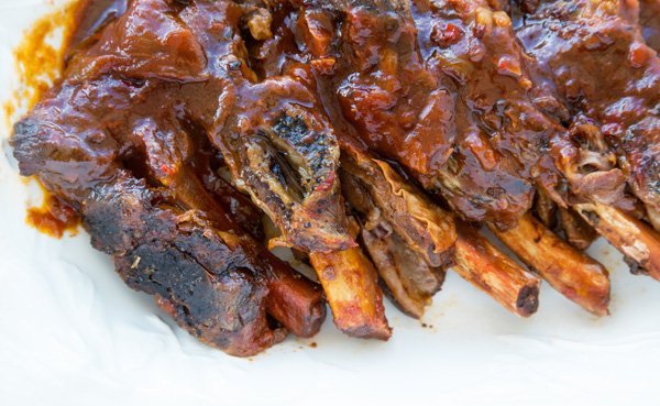 barbecue beef ribs on a white plate