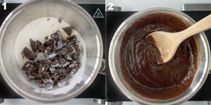 collage showing how to make chocolate ganache