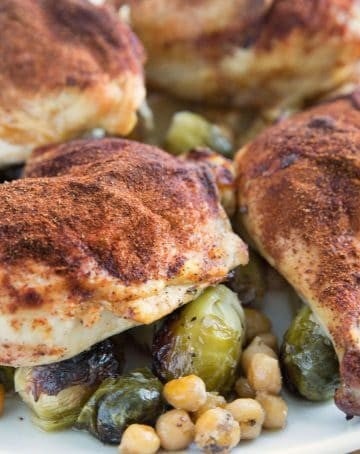 Smoky Roasted Chicken with Brussels Sprouts and Chic Peas