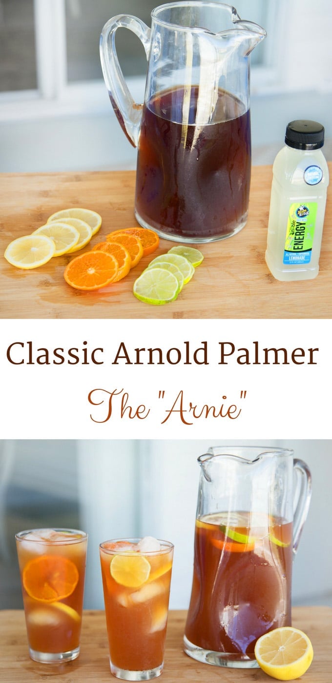 The Arnie, a Classic non-alcoholic beverage made famous by golfing great Arnold Palmer containing 3 parts sweet tea and 1 part lemonade.