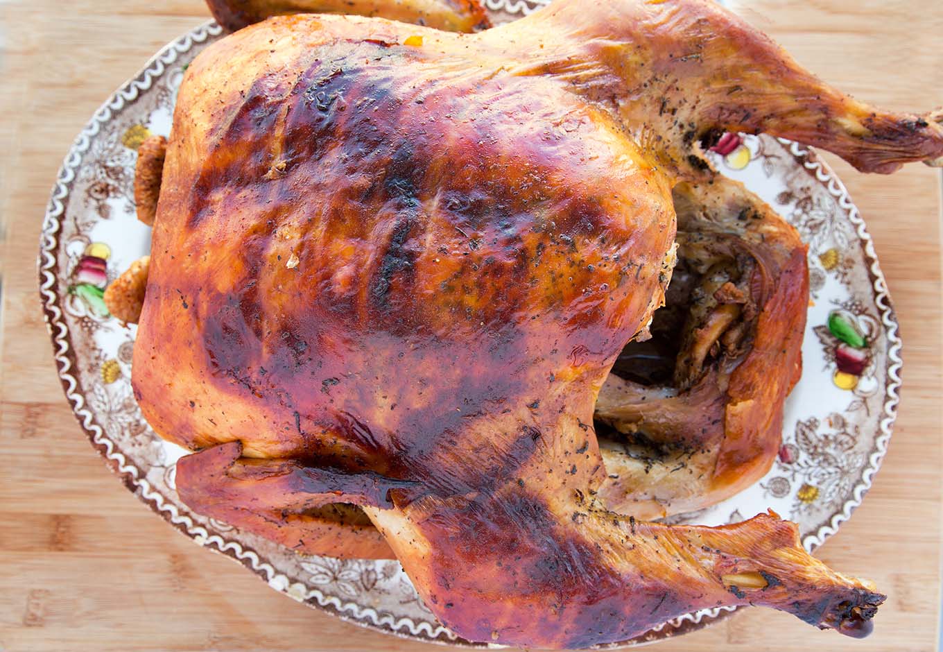 overhead shot of a dry brine roasted turkey