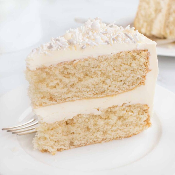 slice of winter wonderland cake on a white plate