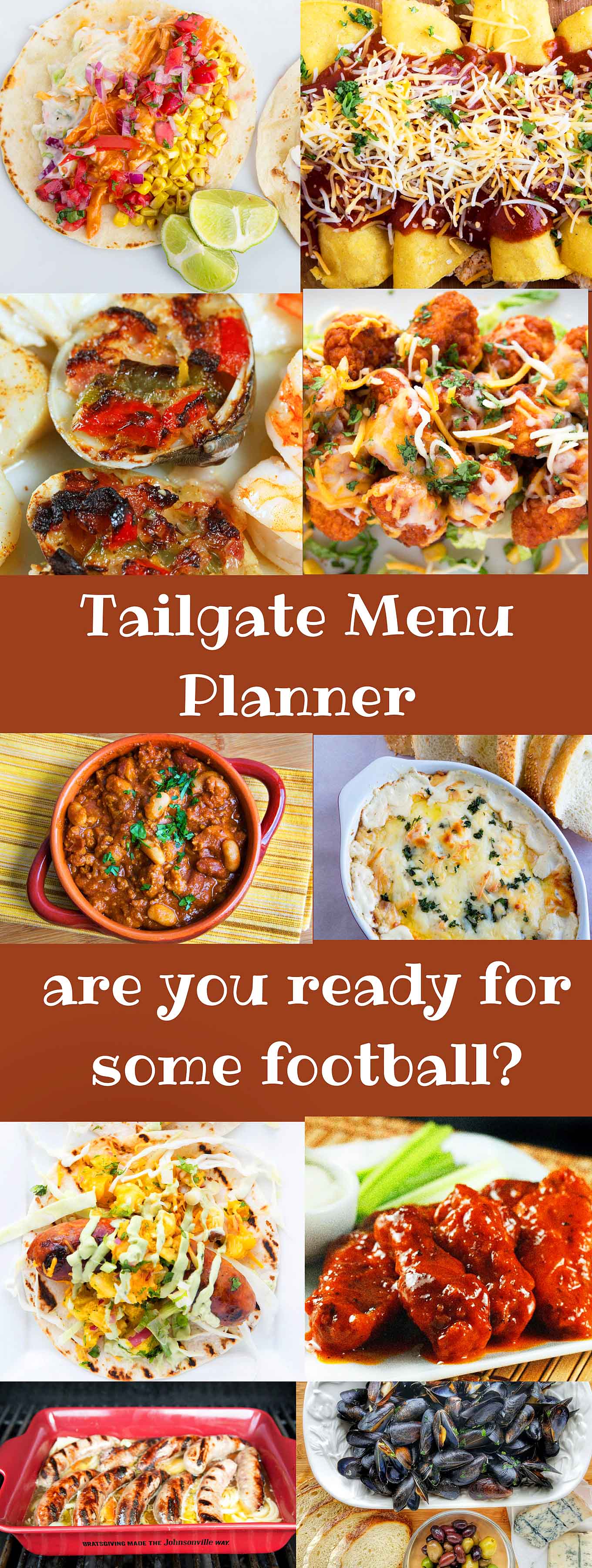  With the playoffs in full swing its time to get ready for some football with my Tailgate Menu Recipe Planner. Ten Great Recipes to keep you friends and family happy 